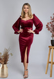 Fiona elegant burgundy velvet dress with puff sleeves 