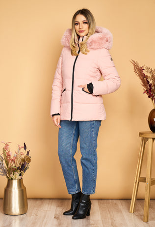 Georgia powder pink waterproof cotton jacket with hood and cuffs