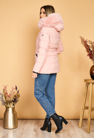 Georgia powder pink waterproof cotton jacket with hood and cuffs