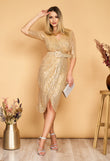 Electra midi party evening dress with golden sequins 