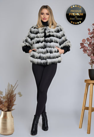Black and white Debra fur vest with long thread