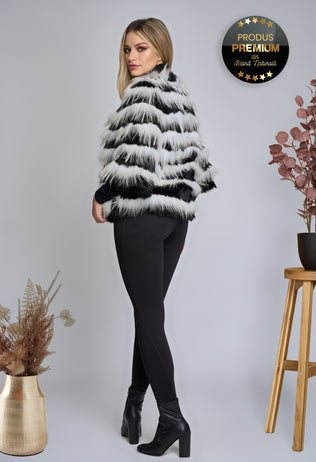 Black and white Debra fur vest with long thread