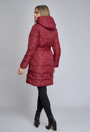 Long Susan Grena fascinator jacket with hood and drawstring at the waist