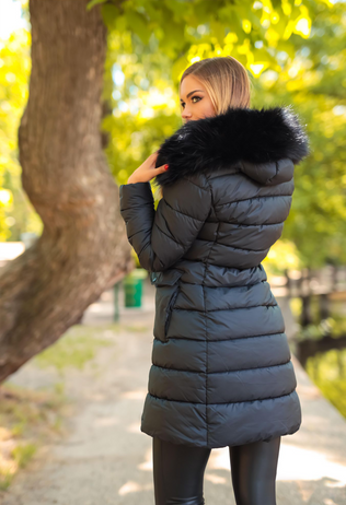 Lisa black fascinator jacket with hood and black eco fur