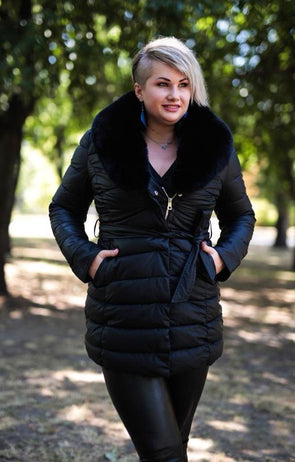 Mia black fascinator jacket with fur collar